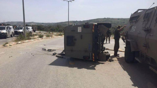 צילום: צה משאית ערבית פגעה בגי'פ סמג"ד סמוך למבוא דותן, הפכה אותו ונמלטה
