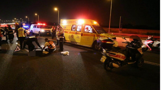 צילום: אסף ברזינגר, תיעוד מבצעי מד הולך רגל נהרג מפגיעת רכב סמוך למחלף יבנה