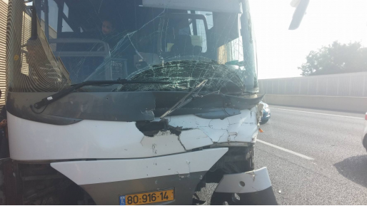 צילום: ברק ברק סוויד 12 נפגעים קל בתאונה בין אוטובוס למשאית סמוך לכפר שמריהו