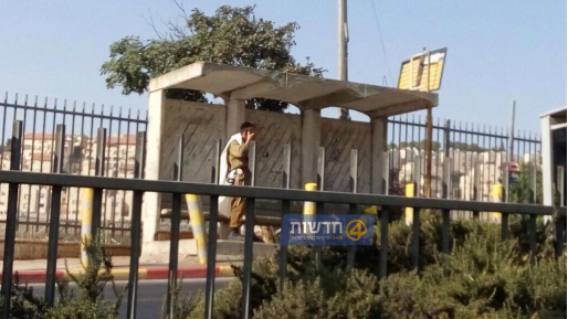 צילום: אברהם בנימין תמונת היום: חייל מתפלל שחרית בתחנת אוטובוס
