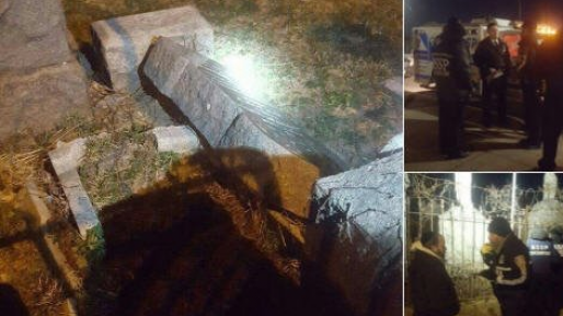 צילום: מקומי מצבות הושחתו בבית עלמין בברוקלין
