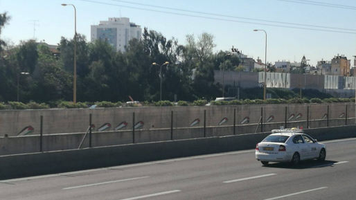 צילום: איציק בללי רשות הניקוז מתעלמת מזה חודשים מעשרות דגלי אש״ף שצוירו בנתיבי איילון
