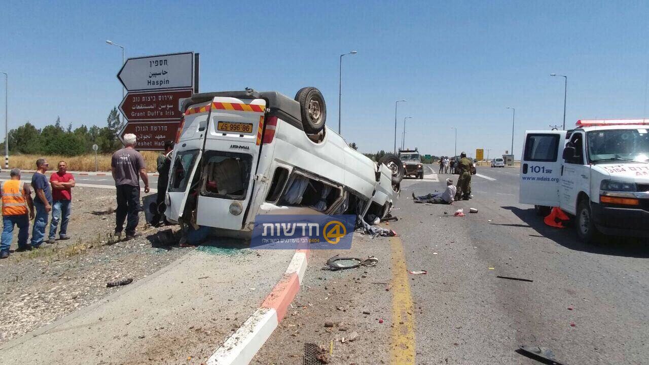 שני הרוגים וארבעה פצועים בתאונת דרכים סמוך לצומת חיספין בגולן
