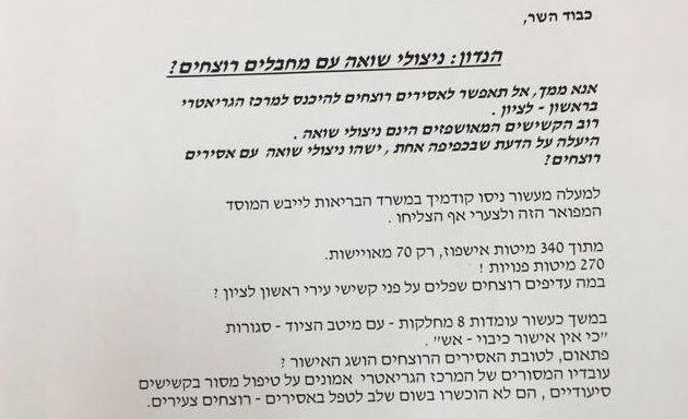 למען ניצולי השואה המדינה לא שדרגה את המרכז, אך עשתה זאת למען מחבלים שובתי הרעב
