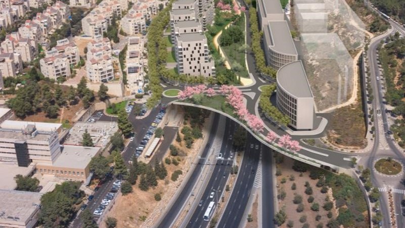 צילום: דגן פתרונות ויזואליים מתקדמים כפר הייטק, אקדמיה, מגורים ופנאי יוקם מעל כביש בגין