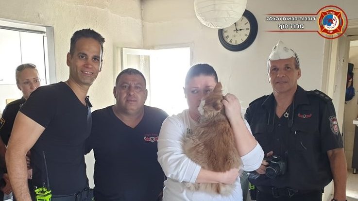 צילום: דוברות כב שריפה פרצה בדירה בקריית חיים – לוחמי האש חילצו חתול מהדירה הבוערת